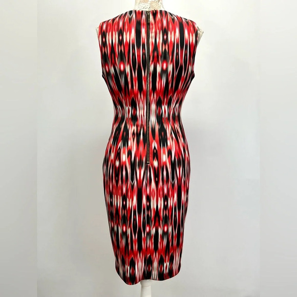 CALVIN KLEIN Red and black abstract print sleeveless sheath dress size 8 - Picture 7 of 14